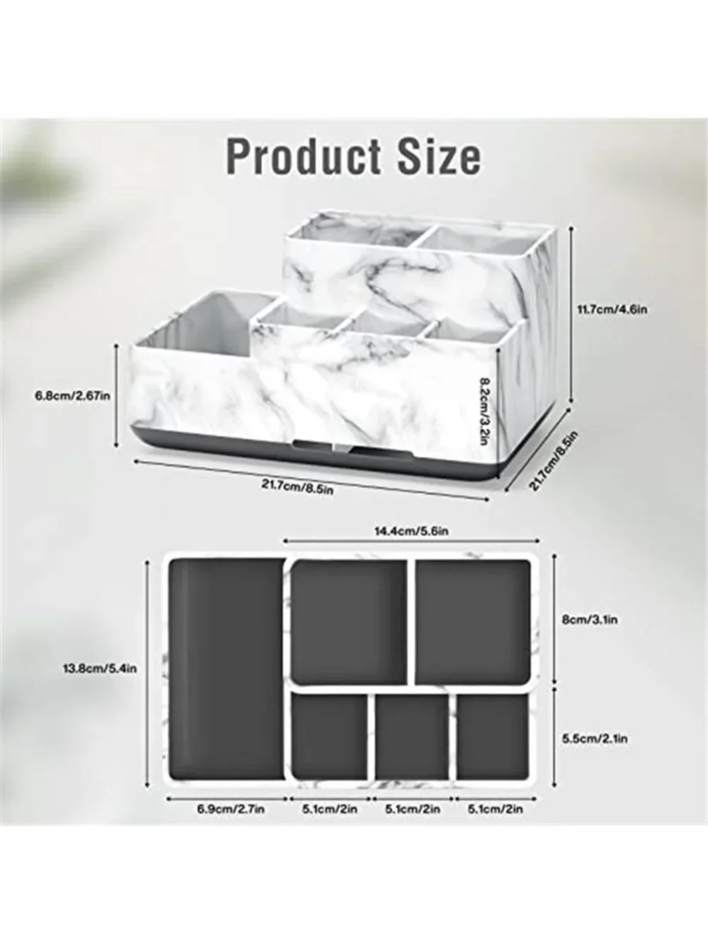 Bathroom Counter Organizer Toothbrush Holder Makeup Storage Marble Vanity Tray
